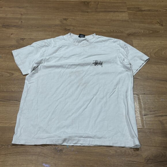 Authenticated White Stussy Spellout Logo Tee Shirt - Picture 1 of 8